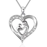 Sterling Silber Halsketten, 925er Sterling Silber, Herz, platiniert, für Frau & mit Strass, 20x26mm, verkauft von PC