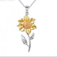 925 Sterling Silver Necklaces, Sunflower, plated, fashion jewelry & for woman, more colors for choice, 13mm, Sold By PC