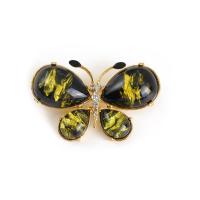 Crystal Brooch, Tibetan Style, with Crystal, Butterfly, gold color plated, for woman & with rhinestone, black, 57x40mm, 10PCs/Lot, Sold By Lot