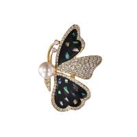 Rhinestone Brooch Zinc Alloy with Czech Rhinestone & Plastic Pearl Butterfly gold color plated for woman & enamel 30-60mm Sold By Lot