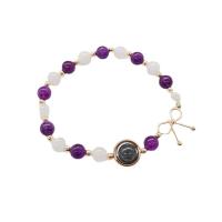 Gemstone Bracelets Amethyst with Moonstone & Black Rutilated Quartz & Zinc Alloy Twist fashion jewelry & for woman 8mm Length Approx 8.6 Inch Sold By PC