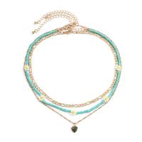 Multi Layer Necklace Seedbead with Iron & Zinc Alloy with 2.7inch extender chain Heart gold color plated multilayer & for woman & enamel Length Approx 13.8 Inch Approx 15.7 Inch Sold By Set