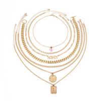Mode-Multi-Layer-Halskette, Zinklegierung, goldfarben plattiert, mehrschichtig & für Frau, Länge ca. 14 ZollInch, verkauft von setzen