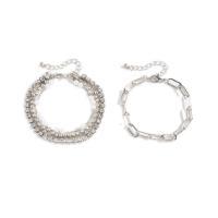 pulsera de plástico, fundición, con Perlas plásticas, con 1.96inch extender cadena, chapado en color de plata, 2 piezas & para mujer & con diamantes de imitación, longitud:aproximado 6.2 Inch, Vendido por Set
