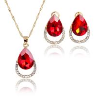 Crystal Jewelry Sets earring & necklace Zinc Alloy with Austrian Crystal Teardrop gold color plated 2 pieces & for woman & with rhinestone Length Approx 17 Inch Sold By Set