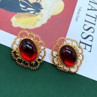 Zinc Alloy Earring Clip with Cats Eye & Acrylic gold color plated fashion jewelry & for woman & hollow 32-35mm Sold By Pair