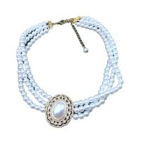 Plastic Pearl Necklace with Glass Pearl & Zinc Alloy multilayer & for woman Sold By PC