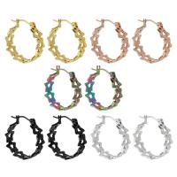 Stainless Steel Hoop Earring, 304 Stainless Steel, Vacuum Ion Plating, fashion jewelry & for woman & hollow, more colors for choice, 8x22mm, Sold By Pair