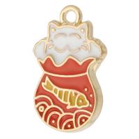 Tibetan Style Enamel Pendants, Cat, gold color plated, Unisex, red, nickel, lead & cadmium free, 13x21x2mm, Hole:Approx 2mm, Approx 500PCs/Bag, Sold By Bag