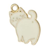 Tibetan Style Enamel Pendants, Cat, gold color plated, Unisex, white, nickel, lead & cadmium free, 14x17x1mm, Hole:Approx 2mm, Approx 500PCs/Bag, Sold By Bag