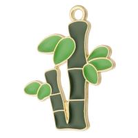Tibetan Style Enamel Pendants, Bamboo, gold color plated, Unisex, green, nickel, lead & cadmium free, 21x26.50x1mm, Hole:Approx 2mm, Approx 500PCs/Bag, Sold By Bag