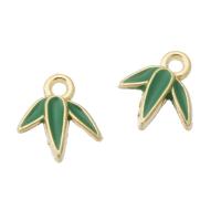 Tibetan Style Enamel Pendants, Leaf, gold color plated, Unisex, green, nickel, lead & cadmium free, 10x11x2mm, Hole:Approx 1mm, Approx 500PCs/Bag, Sold By Bag