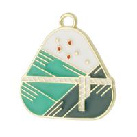 Tibetan Style Enamel Pendants, Rice Dumpling, gold color plated, Unisex, green, nickel, lead & cadmium free, 23x24x1.50mm, Hole:Approx 2mm, Approx 500PCs/Bag, Sold By Bag