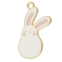 Tibetan Style Enamel Pendants, Rabbit, gold color plated, Unisex, white, nickel, lead & cadmium free, 18x31x1.50mm, Hole:Approx 2mm, Approx 500PCs/Bag, Sold By Bag