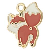 Tibetan Style Enamel Pendants, Fox, gold color plated, Unisex, red, nickel, lead & cadmium free, 18x21x1mm, Hole:Approx 2mm, Approx 500PCs/Bag, Sold By Bag