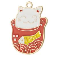 Tibetan Style Enamel Pendants, Cat, gold color plated, Unisex, red, nickel, lead & cadmium free, 25x32x1.50mm, Hole:Approx 2mm, Approx 500PCs/Bag, Sold By Bag
