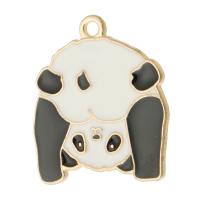 Tibetan Style Enamel Pendants, Panda, gold color plated, Unisex, white and black, nickel, lead & cadmium free, 24x27x1.50mm, Hole:Approx 2mm, Approx 500PCs/Bag, Sold By Bag