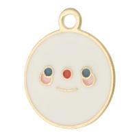 Zinc Alloy Enamel Pendants Flat Round gold color plated Unisex white nickel lead & cadmium free Approx 2mm Approx Sold By Bag