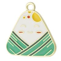 Tibetan Style Enamel Pendants, Rice Dumpling, gold color plated, Unisex, green, nickel, lead & cadmium free, 23x23x1.50mm, Hole:Approx 2mm, Approx 500PCs/Bag, Sold By Bag
