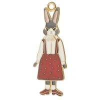 Tibetan Style Enamel Pendants, Rabbit, gold color plated, Unisex, red, nickel, lead & cadmium free, 20x50x1.50mm, Hole:Approx 2.5mm, Approx 500PCs/Bag, Sold By Bag