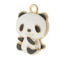 Tibetan Style Enamel Pendants, Panda, gold color plated, Unisex, white and black, nickel, lead & cadmium free, 14x21x3.50mm, Hole:Approx 2mm, Approx 500PCs/Bag, Sold By Bag