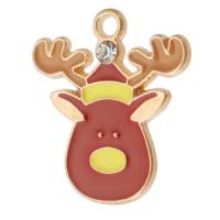 Tibetan Style Christmas Pendants, Christmas Reindeer, gold color plated, Unisex & enamel & with rhinestone, red, nickel, lead & cadmium free, 19x1x2mm, Hole:Approx 2mm, Approx 500PCs/Bag, Sold By Bag