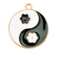 Zinc Alloy Enamel Pendants Round gold color plated DIY nickel lead & cadmium free 18mm Sold By Bag