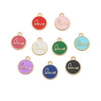 Zinc Alloy Enamel Pendants Round gold color plated DIY nickel lead & cadmium free 13mm Sold By Bag