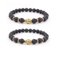 Lava Bracelet with Zinc Alloy Buddha gold color plated elastic & Unisex black 8mm Length 7.5 Inch Sold By PC