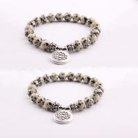 Dalmatian Bracelet, with Tibetan Style, Round, silver color plated, elastic & Unisex, mixed colors, 8mm, Length:7.5 Inch, Sold By PC