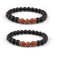 Gemstone Bracelets Abrazine Stone with Goldstone & Zinc Alloy Round gold color plated elastic & Unisex mixed colors 8mm Length 7.5 Inch Sold By PC