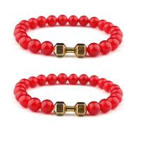 Bracelets en Agate rouge, avec alliage de zinc, Placage de couleur d'or, élastique & unisexe, rouge, 8mm, Longueur:7.5 pouce, Vendu par PC