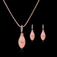 Cat Eye Jewelry Set, Stud Earring & necklace, Tibetan Style, with Cats Eye, rose gold color plated, 2 pieces & for woman & with rhinestone, rose gold color, nickel, lead & cadmium free, 10*30mm, Length:Approx 15.75 Inch, Sold By Set