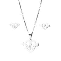 Fashion Stainless Steel Jewelry Sets, Stud Earring & necklace, 304 Stainless Steel, 2 pieces & fashion jewelry & for woman, silver color, Length:Approx 17.72 Inch, Sold By Set