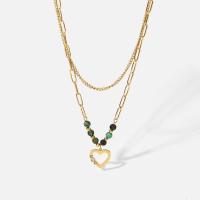 Stainless Steel Jewelry Necklace, 304 Stainless Steel, with turquoise, with 5.5cm extender chain, Heart, Vacuum Ion Plating, Double Layer & Adjustable & fashion jewelry & for woman, golden, 14.20mm, Length:39 cm, 45 cm, Sold By PC
