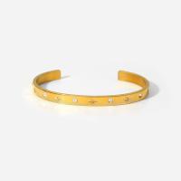 Acier inoxydable 304 bracelet manchette, beignet, bijoux de mode & pavé de micro zircon & pour femme, doré, 63.77x5.30mm, Vendu par PC