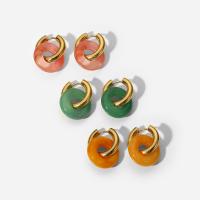 Huggie Hoop Drop ørering, 304 rustfrit stål, med Ædelsten, Donut, mode smykker & for kvinde, flere farver til valg, 20.13mm,20.15mm, Solgt af par