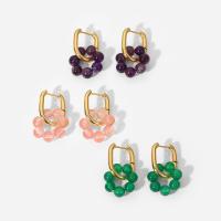 Huggie Hoop Drop Earring 304 Stainless Steel with Gemstone Round Vacuum Ion Plating fashion jewelry & for woman Sold By Pair