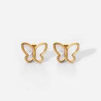 Stainless Steel Stud Earrings Titanium Steel with White Shell Butterfly Vacuum Ion Plating fashion jewelry & for woman golden Sold By Pair