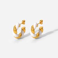 Stainless Steel Stud Earrings, 304 Stainless Steel, Donut, Vacuum Ion Plating, fashion jewelry & for woman & enamel, golden, 6.35x23.64mm, Sold By Pair