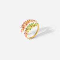 Rozsdamentes acél Finger Ring, 304 rozsdamentes acél, Levél növényen, divat ékszerek & a nő & zománc, aranysárga, 13x17mm, Által értékesített PC
