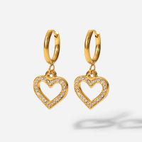 Huggie Hoop Drop Earring 304 Stainless Steel Heart Vacuum Ion Plating fashion jewelry & micro pave cubic zirconia & for woman golden Sold By PC