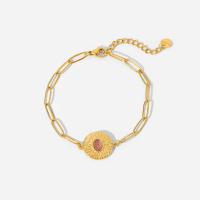 Bracelet d'acier titane, avec 3.9cm chaînes de rallonge, Plat rond, Réglable & bijoux de mode & pour femme, doré, 15mm, Longueur:17 cm, Vendu par PC