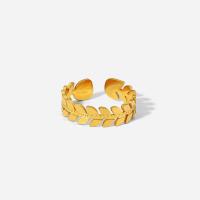 Rustfrit stål fingre Ringe, 304 rustfrit stål, Leaf, mode smykker & for kvinde, gylden, 5x18mm,3mm, Solgt af PC