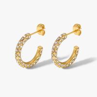 Stainless Steel Stud Earrings 304 Stainless Steel Donut Vacuum Ion Plating fashion jewelry & micro pave cubic zirconia & for woman golden Sold By Pair