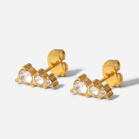 Boucle d'oreille de gaujon en acier inoxydable, Acier inoxydable 304, bijoux de mode & pavé de micro zircon & pour femme, doré, 10x5mm, Vendu par paire