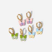 Huggie Hoop Drop ørering, Titanium Stål, Butterfly, mode smykker & for kvinde & emalje, flere farver til valg, 17mm,18mm, Solgt af par