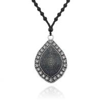 Tibetan Style Sweater Chain Necklace, with Resin, silver color plated, fashion jewelry & Unisex & ball chain & with rhinestone, black, 50x74mm, Sold Per 60 cm Strand