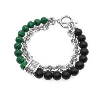 Gemstone Bracelets, Tibetan Style, with Abrazine Stone & Malachite, Tibetan Style toggle clasp, roller plated, Double Layer & fashion jewelry & oval chain & for man, two different colored, nickel, lead & cadmium free, Sold Per 20 cm Strand
