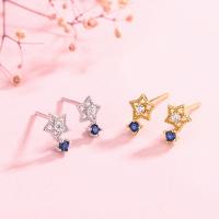 925 Sterling Silver Stud Earrings Star plated with plastic earnut & for woman & with rhinestone & hollow Sold By Pair